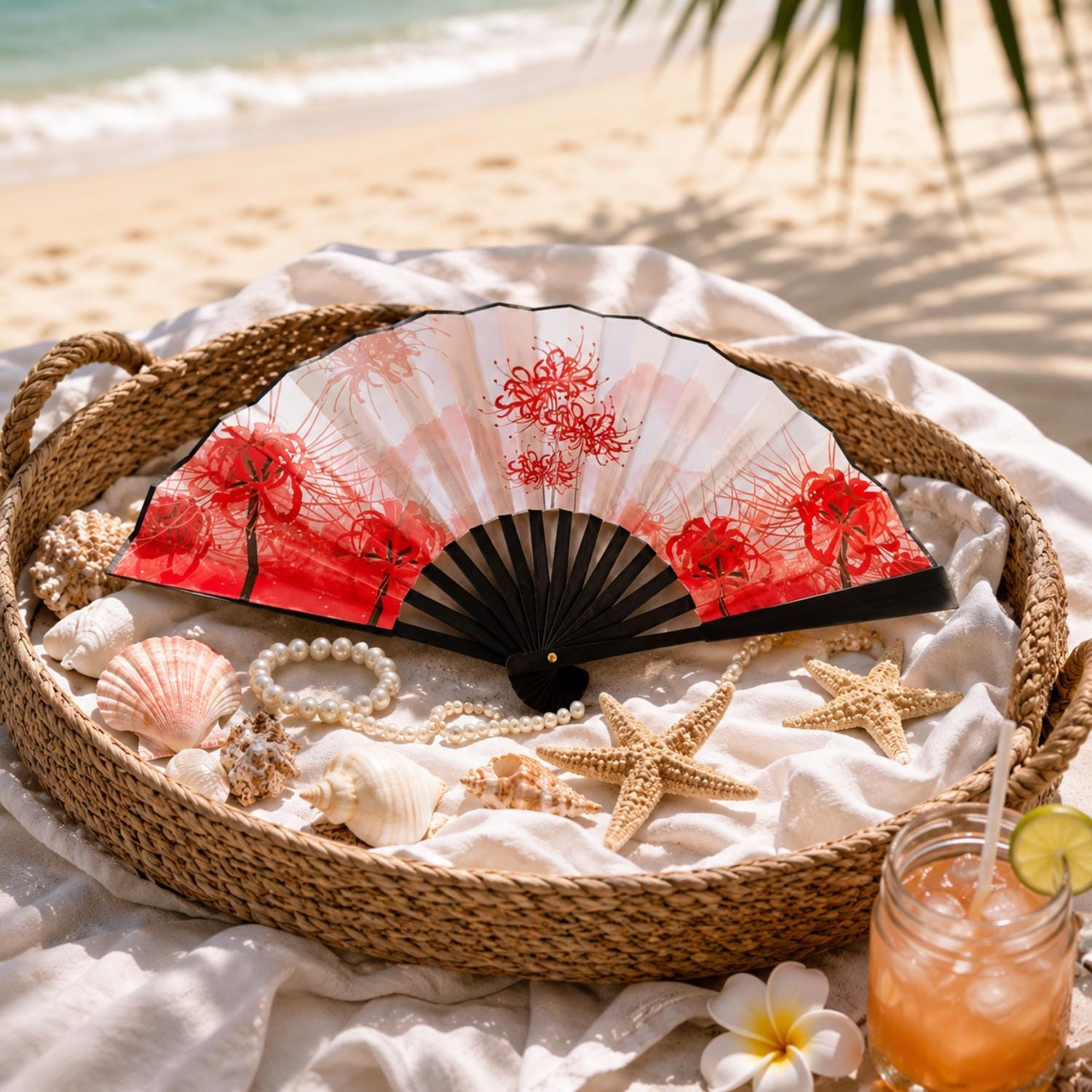 Red Spider Lily Floral Folding Hand Fan