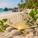 Ivory and Yellow Wildflower Folding Hand Fan