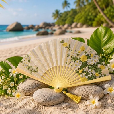 Ivory and Yellow Wildflower Folding Hand Fan
