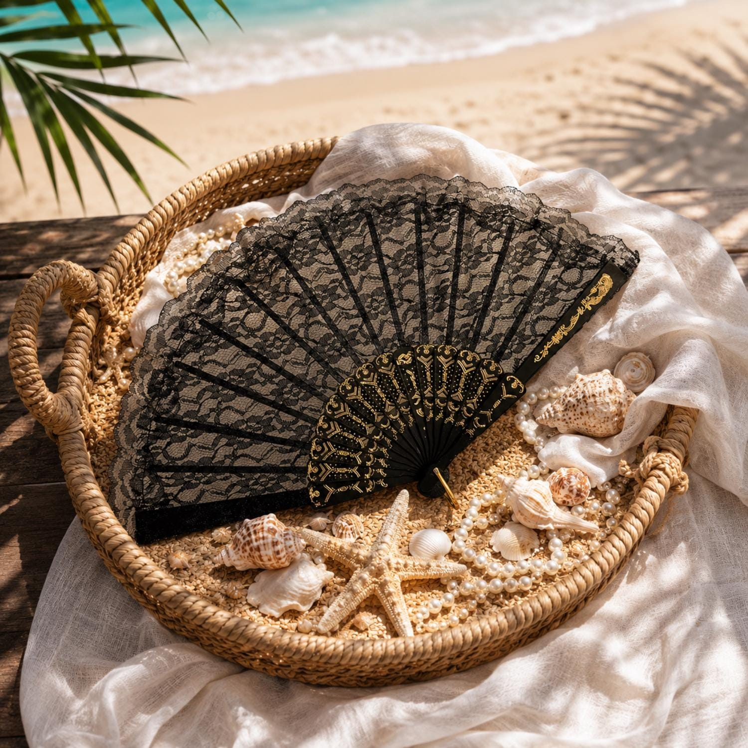 Black Lace Vintage Folding Hand Fan