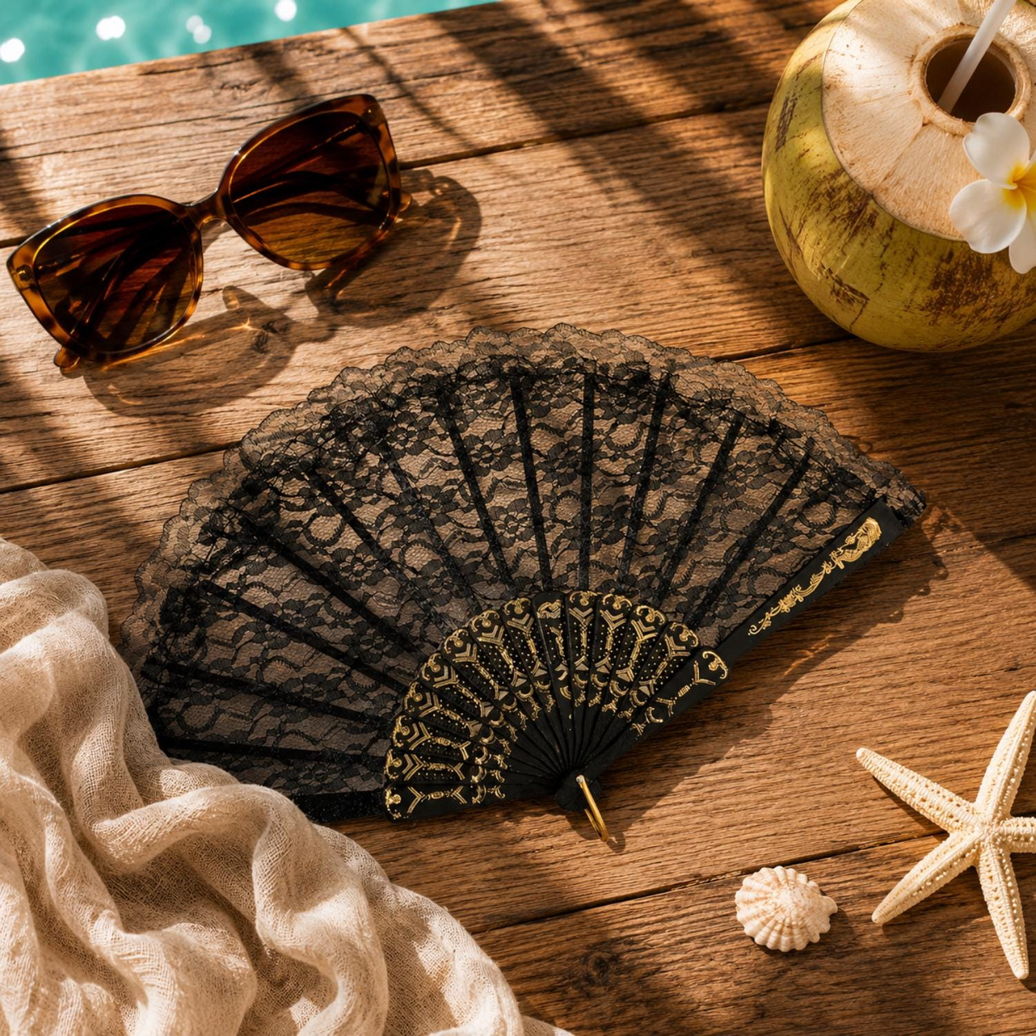 Black Lace Vintage Folding Hand Fan - Image 4