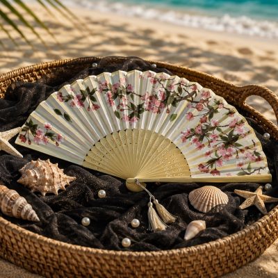 Pink Cherry Blossom Folding Hand Fan