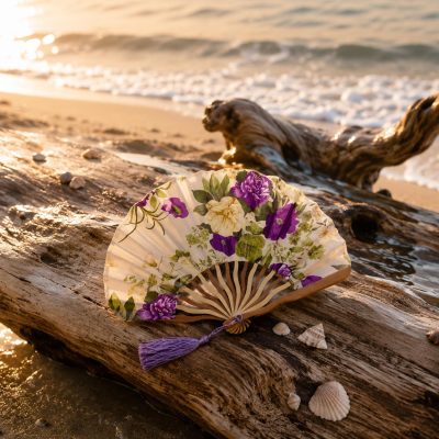 Purple Floral Bouquet Folding Hand Fan