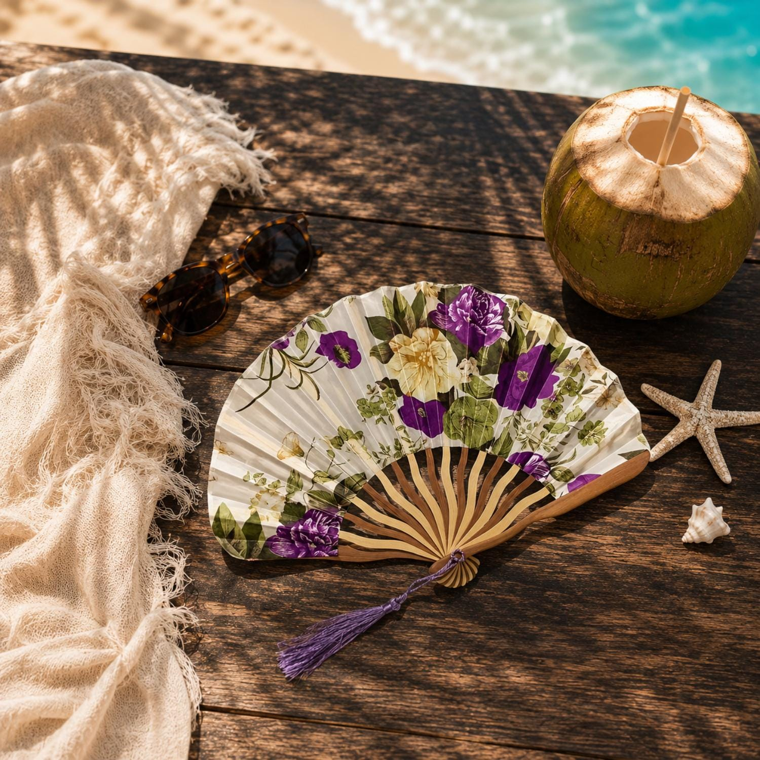 Purple Floral Bouquet Folding Hand Fan - Image 3