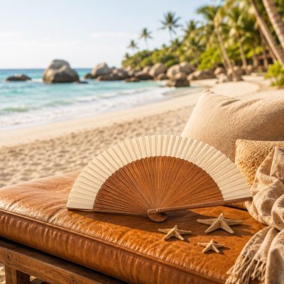 Natural Brown and Ivory Minimalist Folding Hand Fan